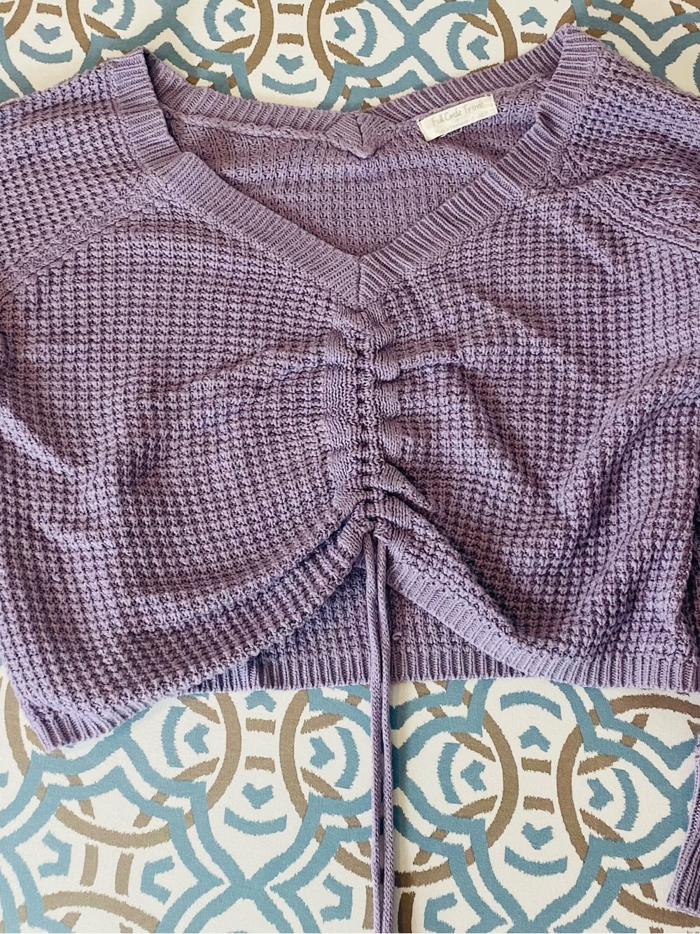 Ruched Lavender Waffle-Knit Crop Top